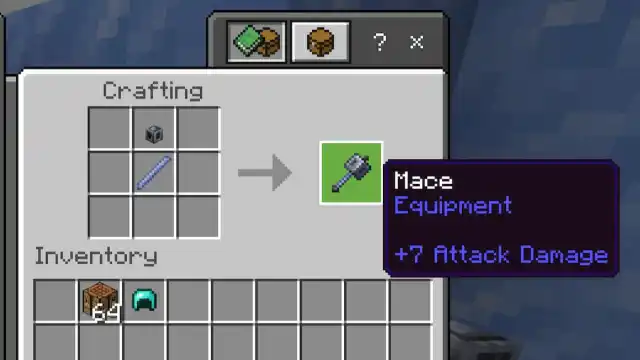 Crafting a Mace in Minecraft.