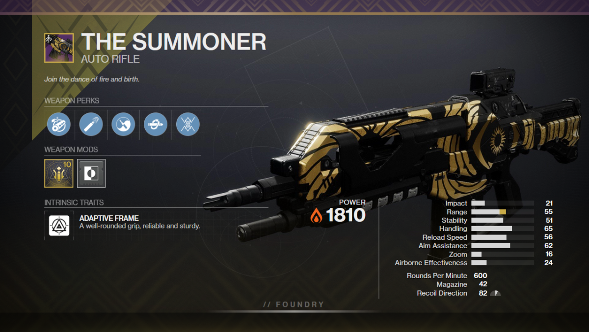 The Summoner god roll and best perks in Destiny 2