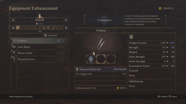 The enhance equipment menu in Dragon's Dogma 2