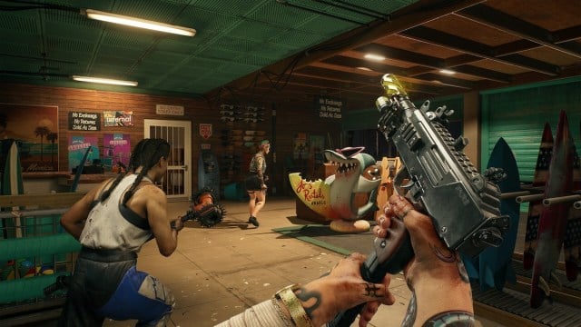 A character holding a UZI in Dead Island 2.