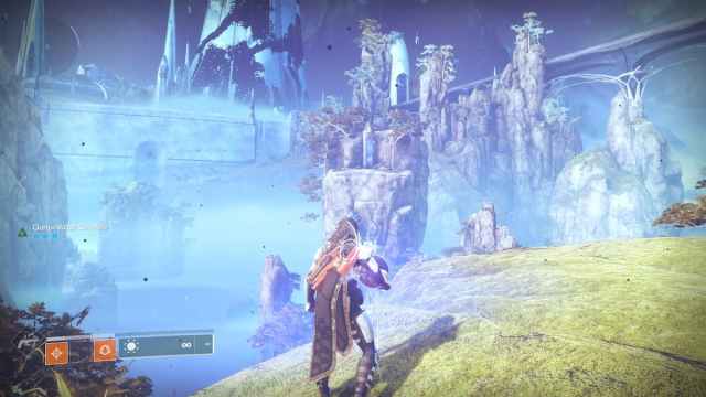 Guardian standing with the charged orb in the purple pool of light