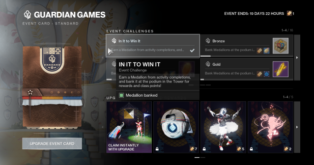 The Guardian Games event challenges tab in Destiny 2.