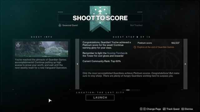 Shoot to Score quest overview in Destiny 2