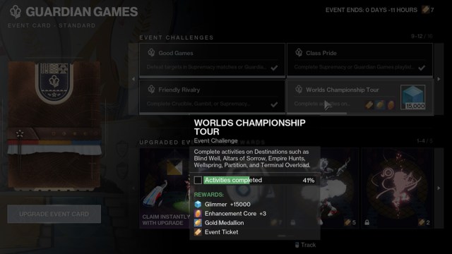 A screenshot of the Guardian Games Worlds Championship Tour challenge in Destiny 2