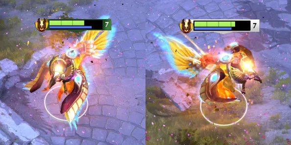 Two versions of Phoenix from Dota 2 with different health bars.