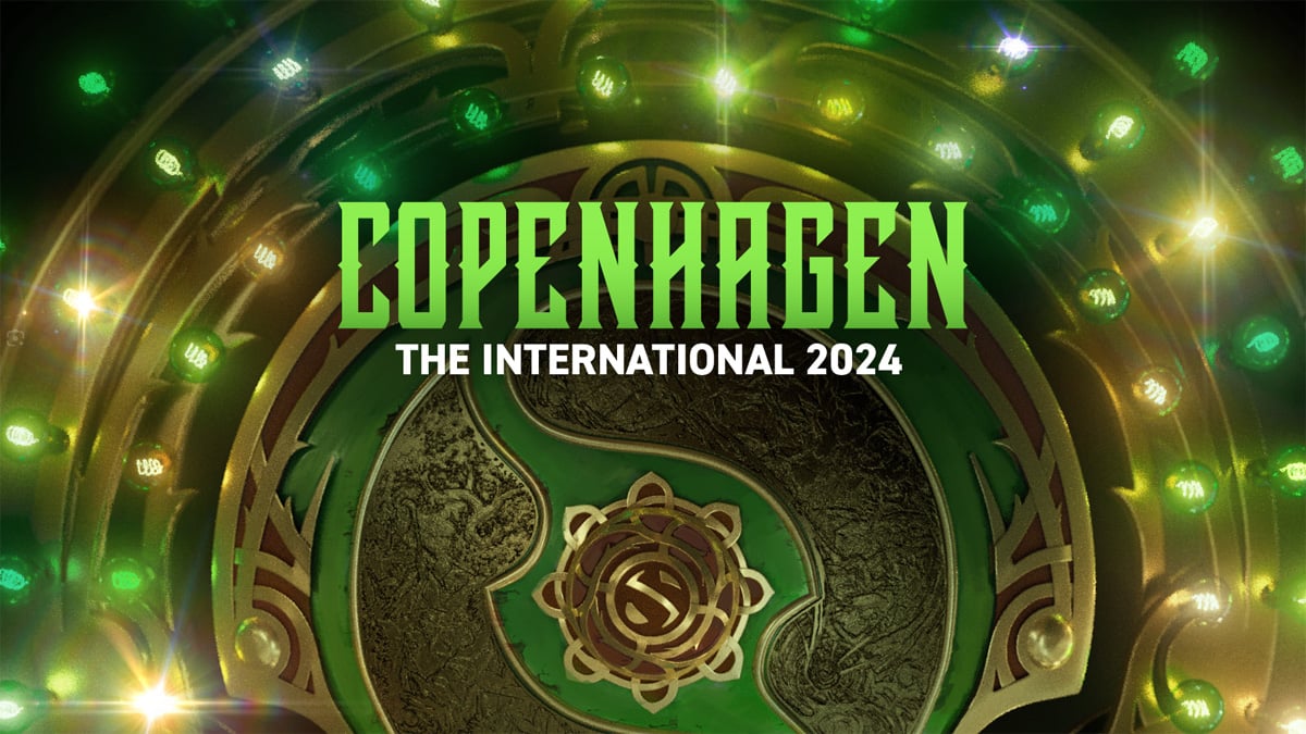 The Aegis of Champions from Dota 2 in green and gold with the Copenhagen host text in front.