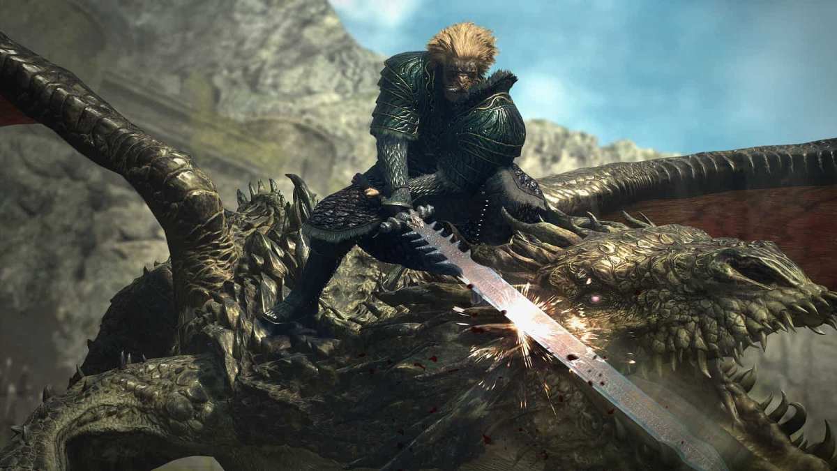 Dragon's Dogma 2 beastren attacking dragon with a sword