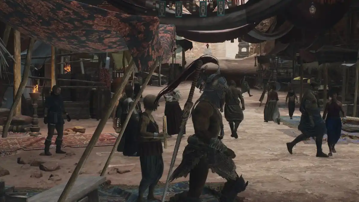 The player character in Dragon's Dogma 2 walking around Battahl.