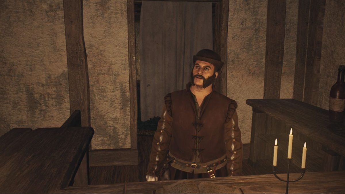 The inn keeper at Vernworth in Dragon's Dogma 2 speaking with the player character.