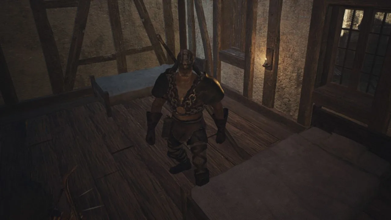 The player character standing inside an inn in Dragon's Dogma 2.