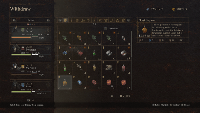 Newt Liqueur in the inventory in Dragon's Dogma 2.