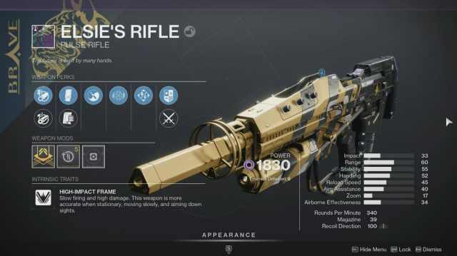The Elsie's Rifle pulse rifle from Destiny 2.