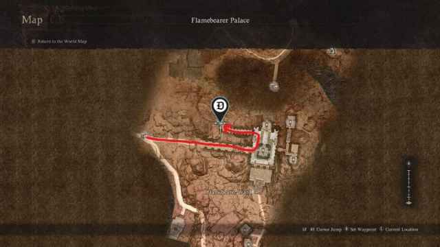 The map of the Flamebearer Palace showing the entrance to the lab.
