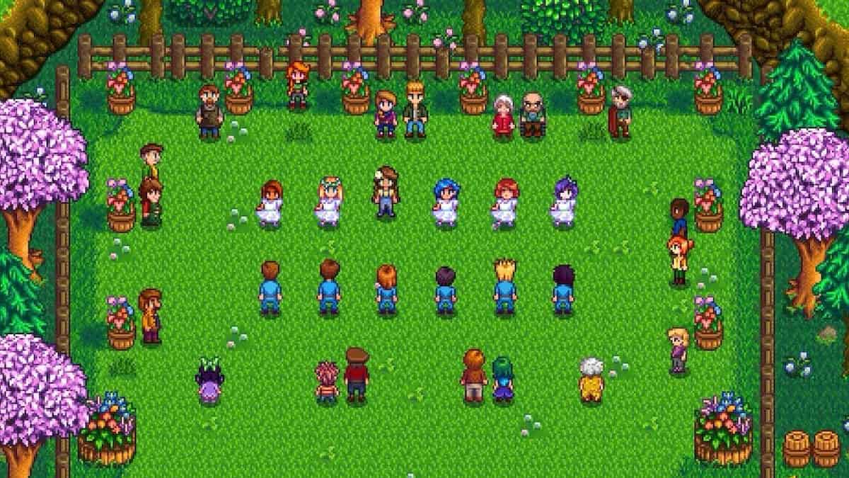 The player attending the Flower Dance in Stardew Valley.