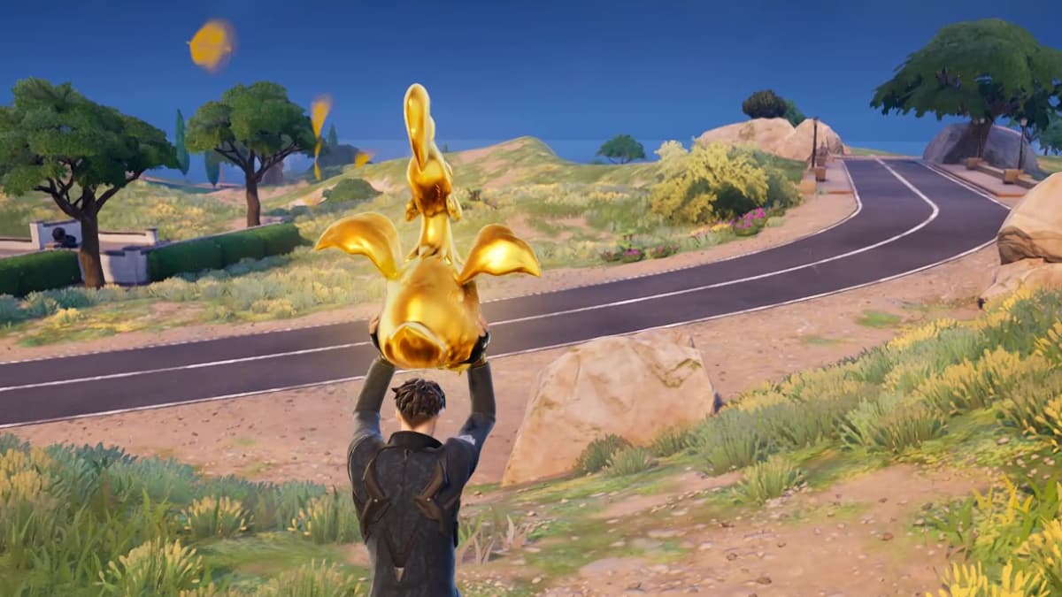 Fortnite character flying using the Golden Chicken