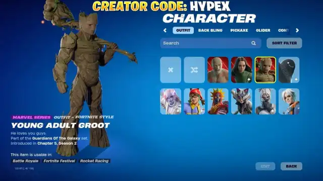 Fortnite young adult Groot skin