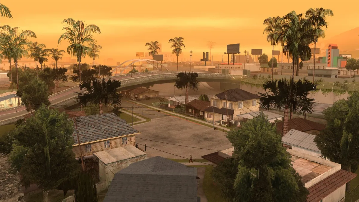 Los Santos from a bird's eye view in GTA: San Andreas