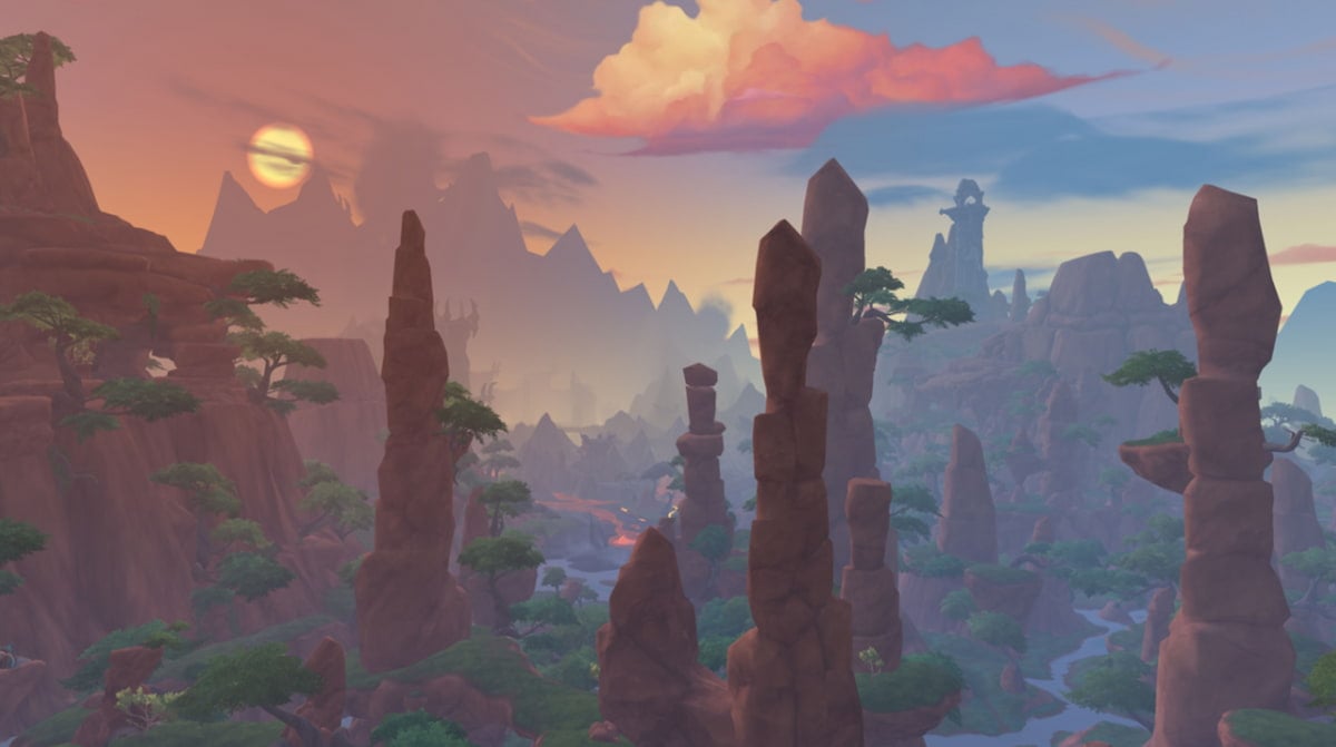 An overview of the Waking Shores and its many spires in WoW Dragonflight in a zone preview in the early stages of the expansion.