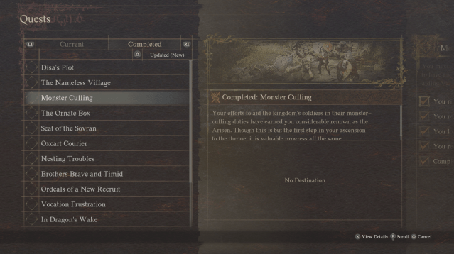 the quest screen dragon's dogma 2