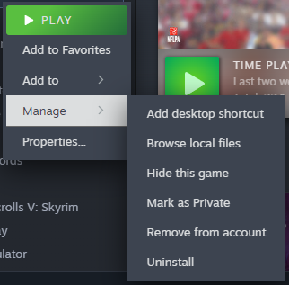 The Uninstall option for Stardew Valley in Steam.