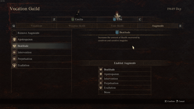 Dragon's Dogma 2 Augment selection screen for the Mage.