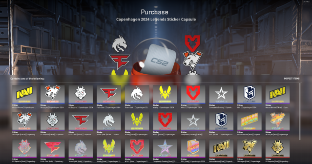 A screenshot of the contents of a sticker capsule for the PGL Copenhagen Major.