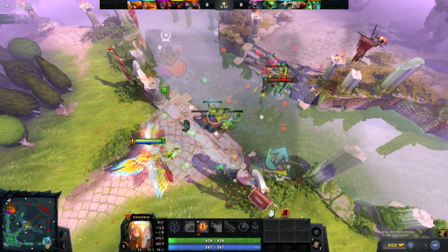 Heroes battling in Dota 2 with the minimap overlay enabled.