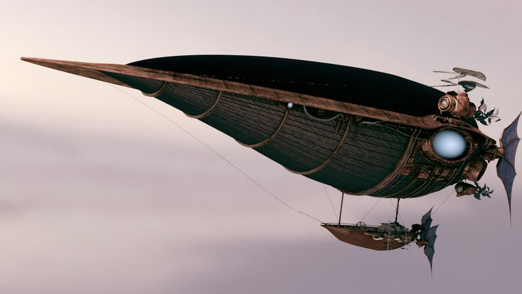 An Airship flying in FFXIV