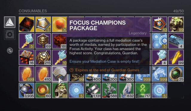 The Focus Activity winner package appears in your inventory and may have a different name.