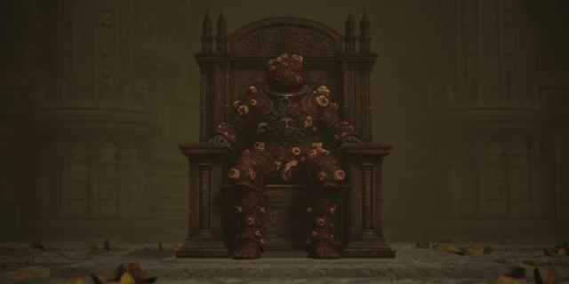 The Loathsome Dung Eater sitting on the elden throne