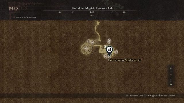 A screenshot of the map of the Magick Lab in DD2 showing the Workshop #2