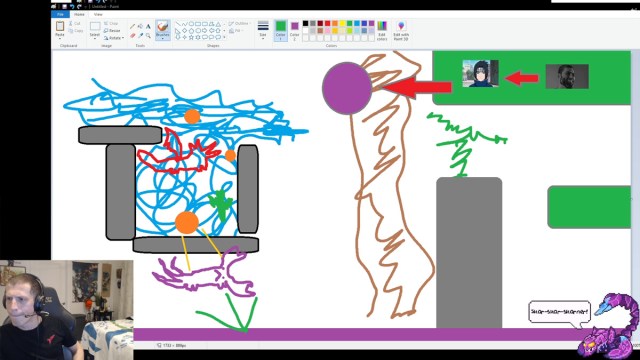 A screenshot of CaptainFlowers' Twitch stream with a Microsoft Paint window open.