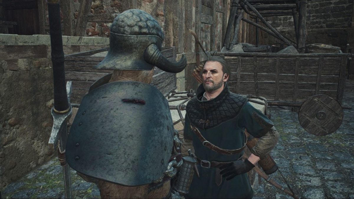 The player pawn staring at the player character in Dragon's Dogma 2.