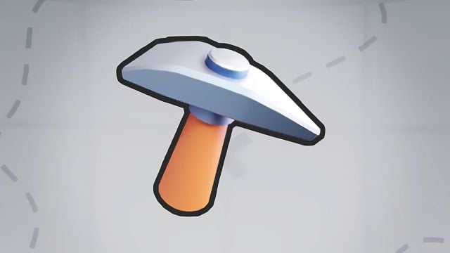 A pickaxe token on a grey map background.