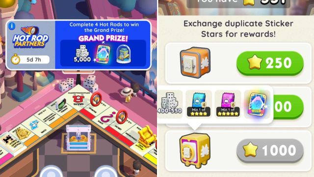 A split screen image showing the Hot Rod Partners event rewards on the left and the vault rewards on the right.