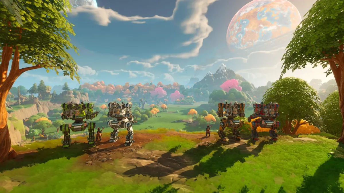 Four Mechs standing together in Lightyear Frontier