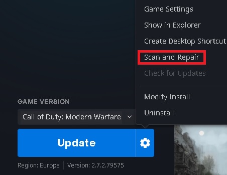 MW3 file repair on Battle.net.