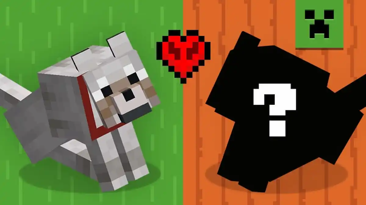 A wolf in Minecraft next to a mystery new wolf variant.