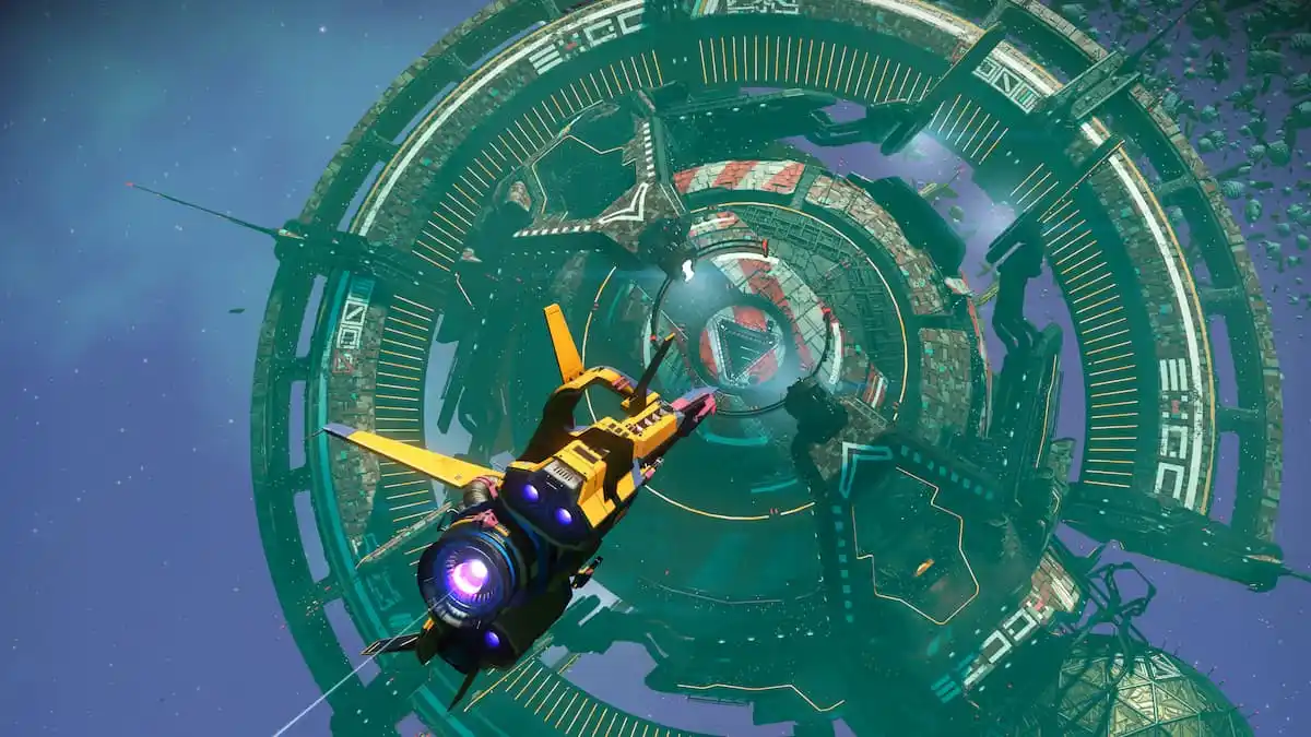 Ship approaching the space station in NMS