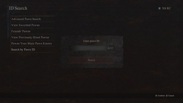 A screenshot of the Pawn ID search in Dragon's Dogma 2.