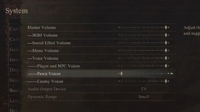 The settings screen of Dragon's Dogma 2 highlighting Pawn voices