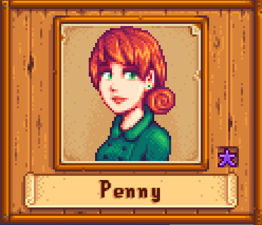 Penny in Winter in Stardew Valley.