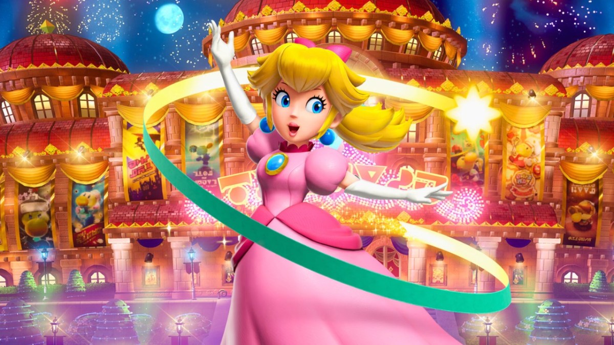 Princess Peach twirling with a ribbon in Princess Peach Showtime