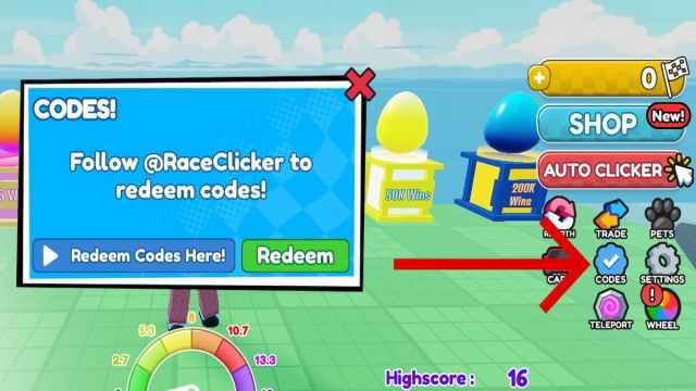 How to redeem codes in Race Clicker.