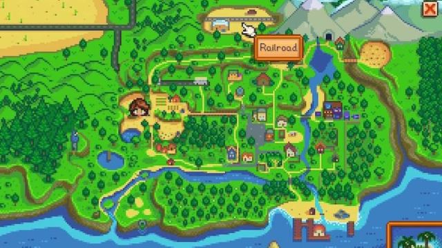 The Railroad location marked on a map in Stardew Valley.