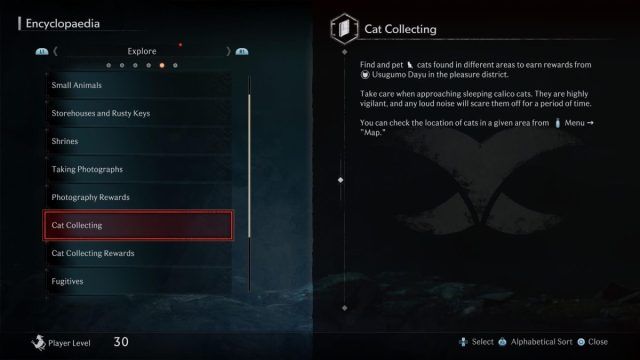 information about cats in rise of the ronin