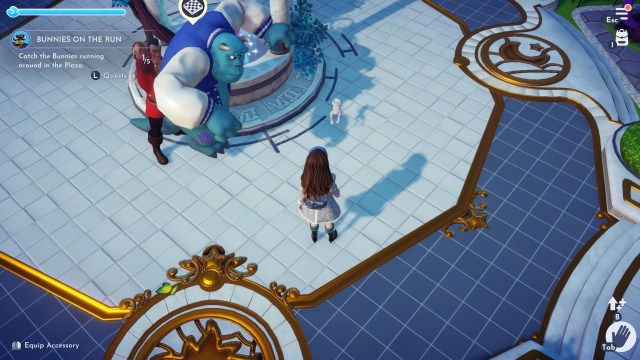 The player chasing a Rabbit in Disney Dreamlight Valley.