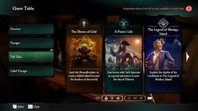 Tall Tale tab in Sea of Thieves quest table menu