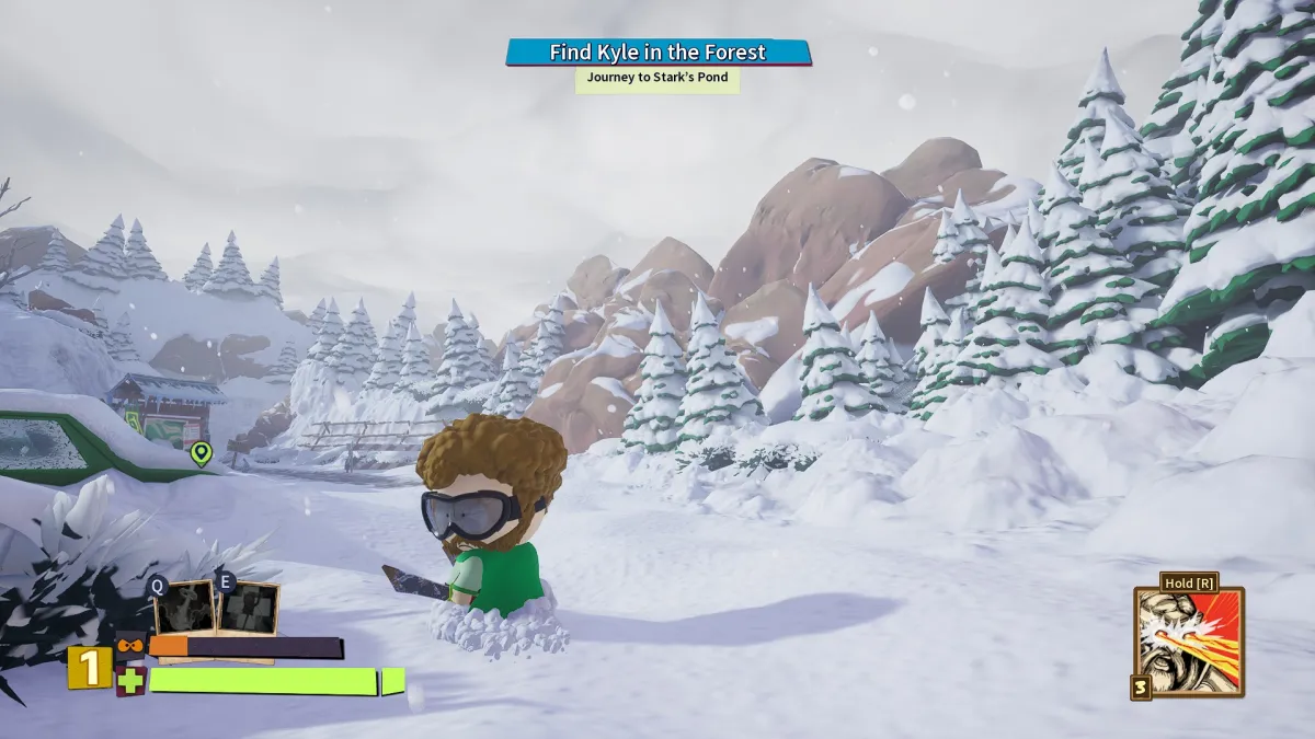 South Park: Snow Day! character in the middle of a snowy forest