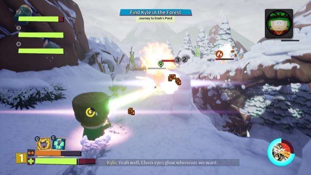 New Kid shooting kindergartners with Laser Eyes in South Park: Snow Day!